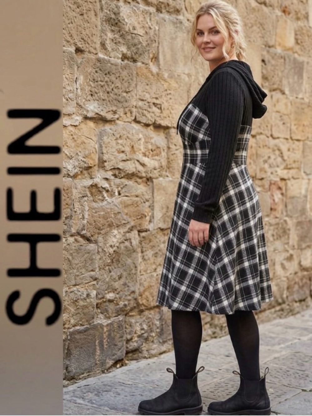 4X SHEIN Curve Flannel Plaid Hoodie Skater Dress